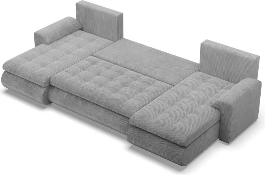 Tokio U alakú sarokkanapé, 3 ágyneműtartóval, kordbársony, univerzális oldal, szürke