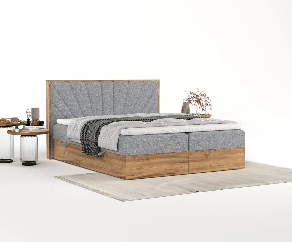 Szürke-natúr színű ágyneműtartós boxspring ágy 140x200 cm Asahi – Maison de Rêve