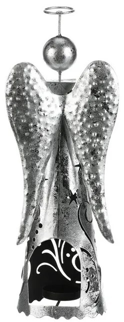 Karácsonyi fém dekoráció Angyal tea gyertyatartóra, ezüst