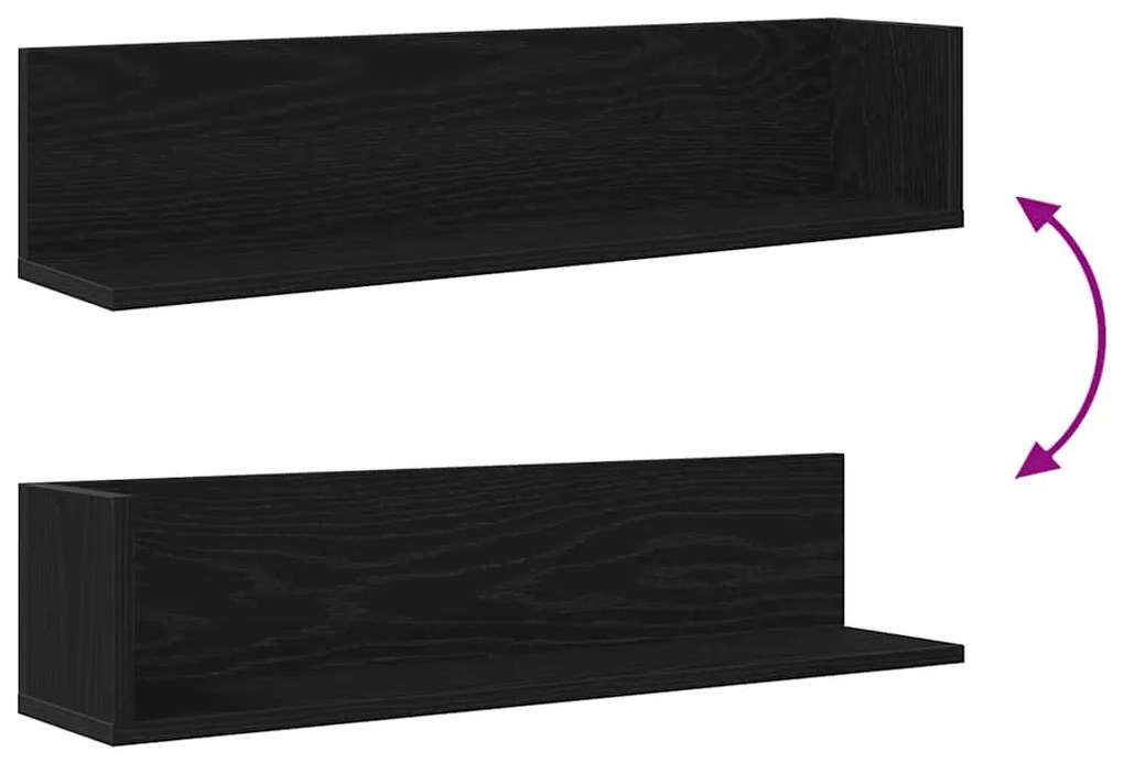 2 db fekete szerelt fa fali polc 75 x 16,5 x 16,5 cm