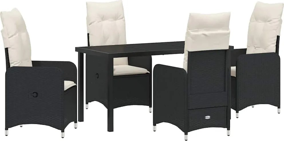 vidaXL Kert étkező szett párnával 5 pcs Fekete polirattan