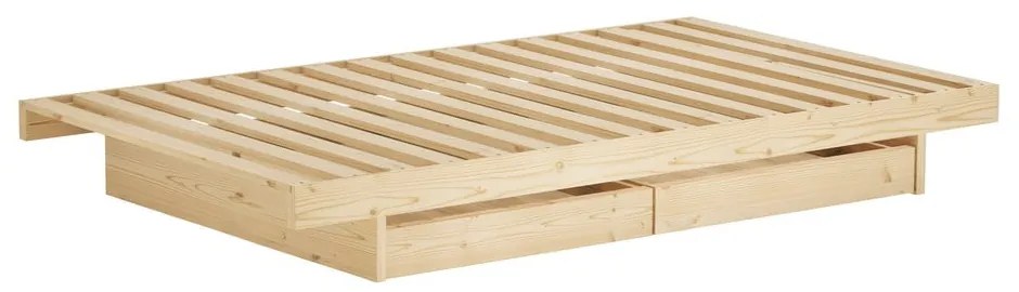 Natúr színű borovi fenyő franciaágy tárolóhellyel és ágyráccsal 140x200 cm Kanso – Karup Design