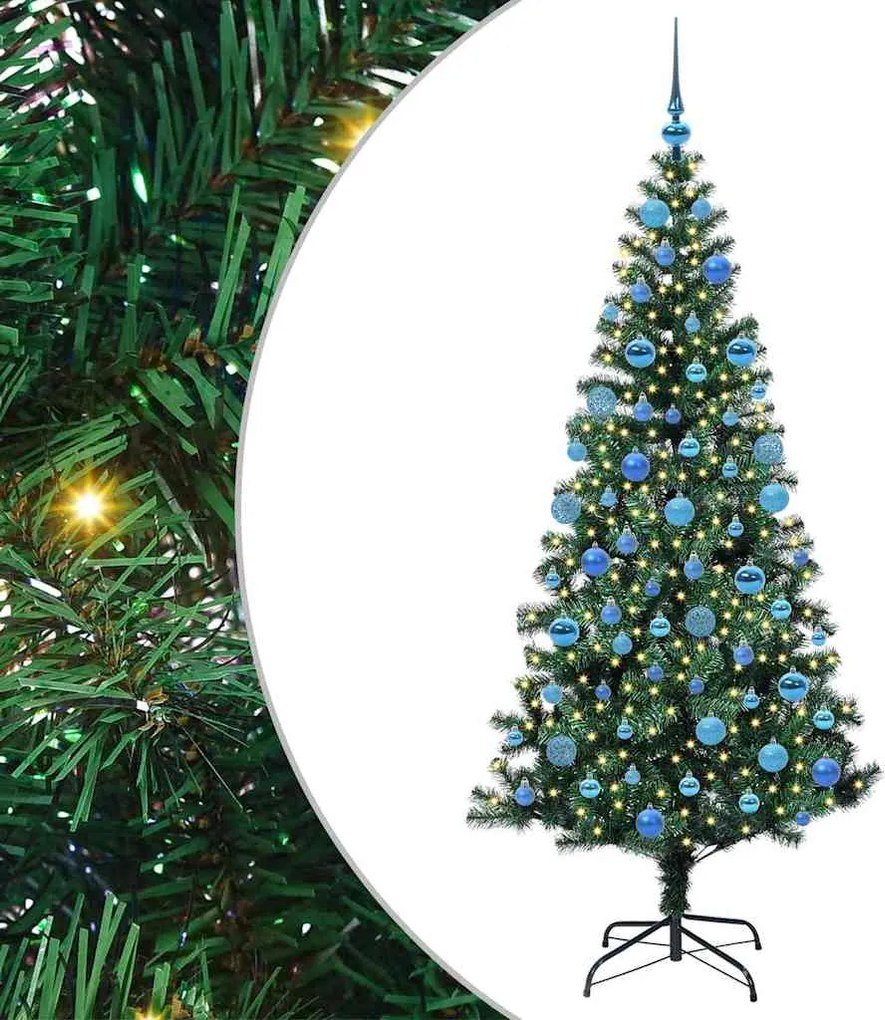 vidaXL Mesterséges, előre világított karácsonyi fa Zöld 180 cm PVC