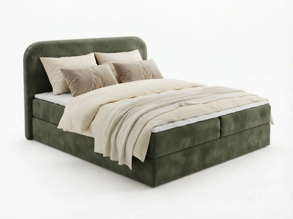 Kárpitozott boxspring ágy FORENA 180x200 cm sötétzöld Matrac: Bonell rugós matrac