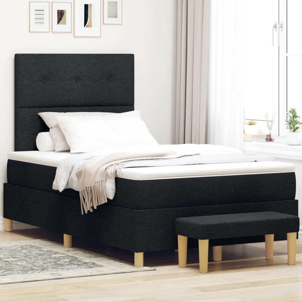 Box Spring Ágy Matrac &amp; Pad Fekete 120x190 cm Szövet