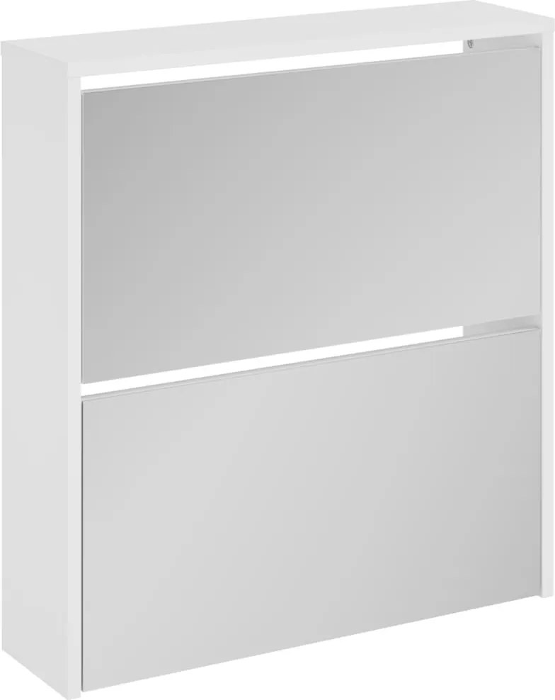 vidaXL magasfényű fehér 2 szintes cipőszekrény tükörrel 63 x 17 x 67cm