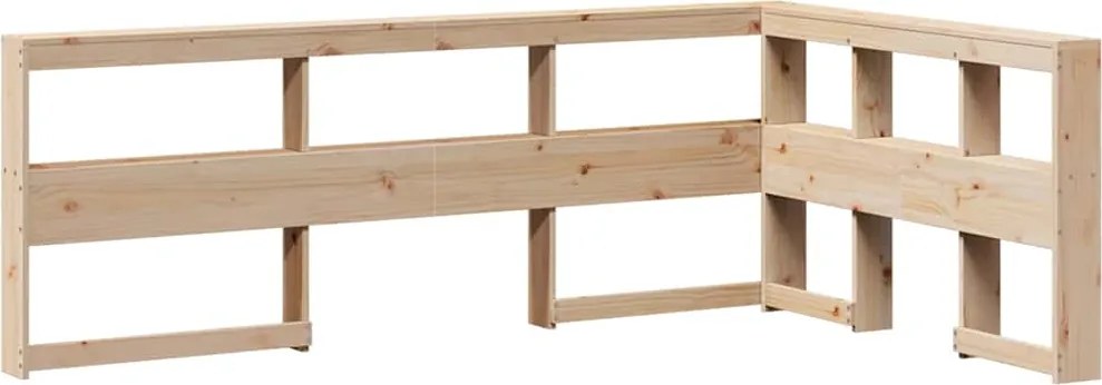 vidaXL Könyvespolc fejtámla L-alakú 120 cm tömörfa fenyőfa
