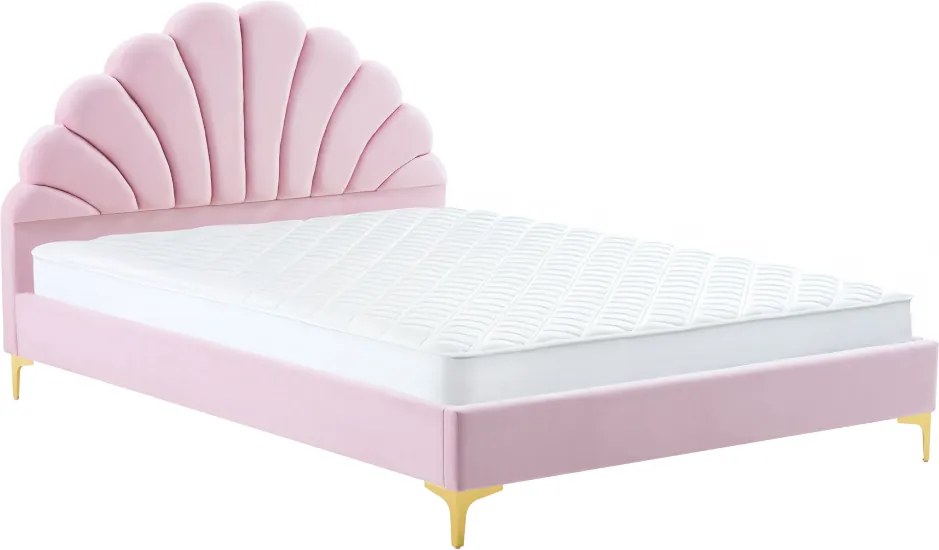 Ágy ágyráccsal, 140x200, rózsaszín Velvet szövet, ISADORA