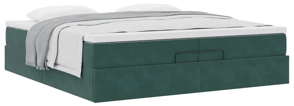 Ottomán ágykeret matracokkal Sötétzöld 200x200cm bársony
