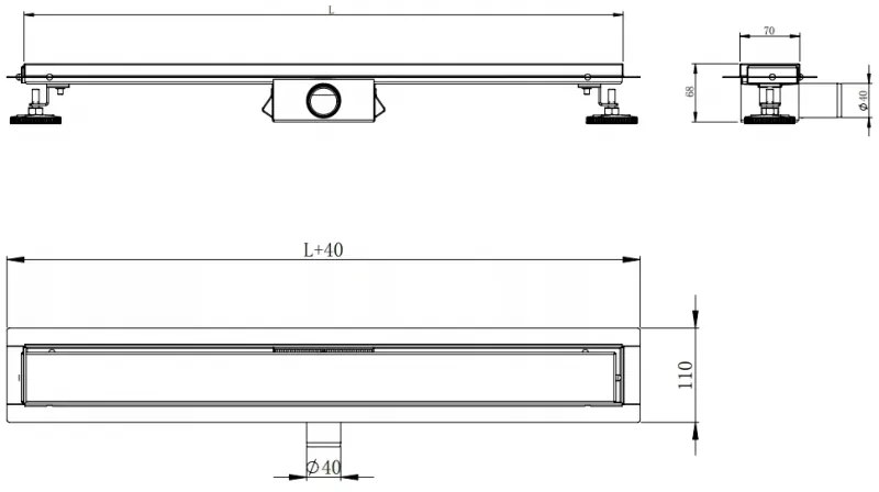 Mexen Lapos rozsdamentes zuhanyfolyó 120 cm minta M13, 2 az 1-ben, fekete, 1710120