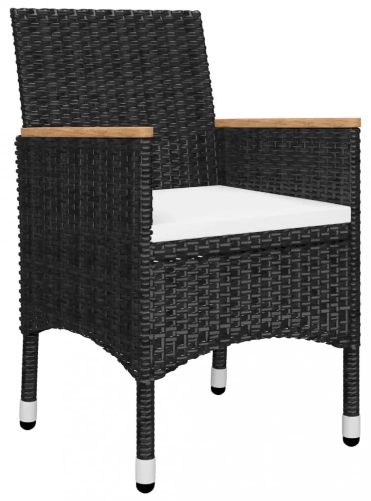 vidaXL 3 részes fekete polyrattan és edzett üveg kerti bisztrószett