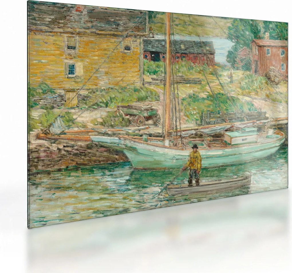 Üveg kép - Childe Hassam, Oyster Sloop, Cos Cob, reprodukciók (70x50 cm)