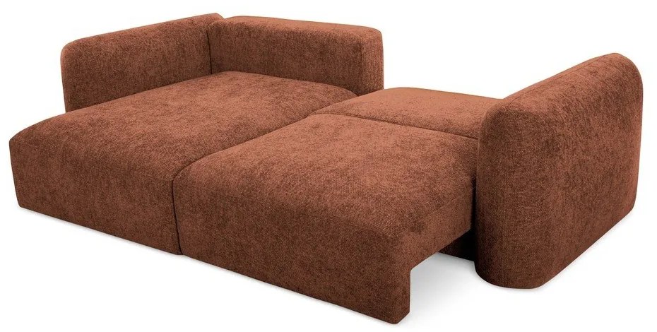 Terrakotta színű zsenília kinyitható-tárolóhelyes sarokkanapé (bal oldali-heverő résszel) Mele – Makamii