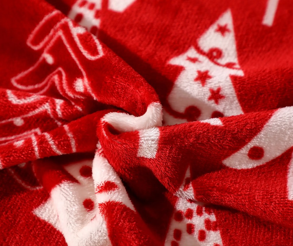 Mikroplüss ágynemű szett CHRISTMAS TREES piros + Mikroplüss lepedő SOFT 180x200 cm fehér, franciaágy