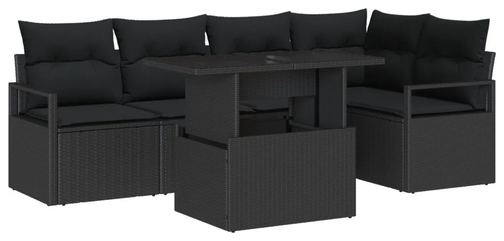 6 Darabos Kertipohár Szett Párnákkal Fekete Poly Rattan, 2-Fős Kertipohár Tárolóval és Párnákkal Fekete Poly Rattan