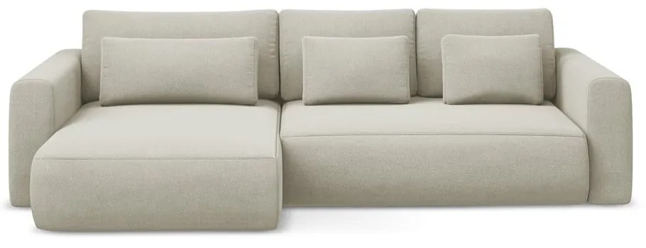 Bézs kinyitható-tárolóhelyes sarokkanapé (bal oldali-heverő résszel) Kapua – Makamii