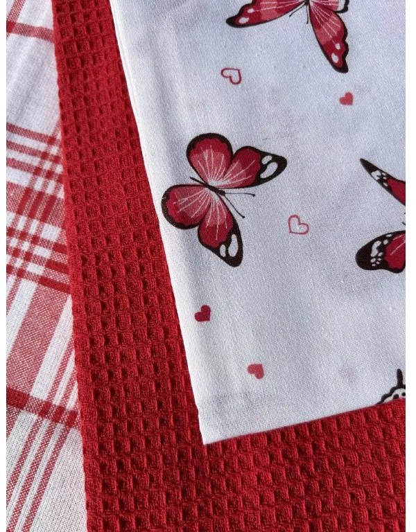 Konyhai törülközők 3 szett Butterfly Red