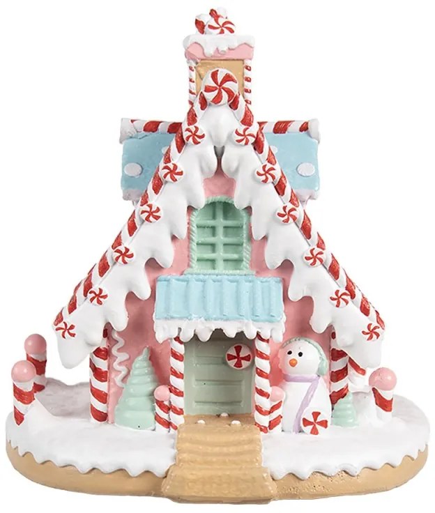 Rózsaszín kék mézeskalács ház karácsonyi dekoráció 16x13x15 cm