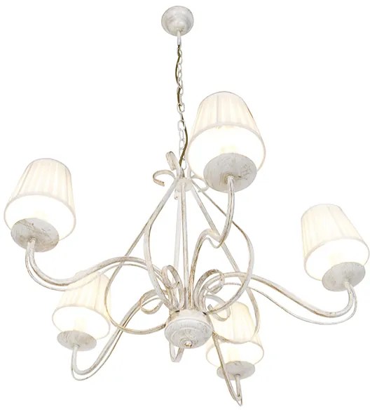 Csillár fehér, hullámos krémszínű lámpabúrával, 5-lámpás - Giuseppe