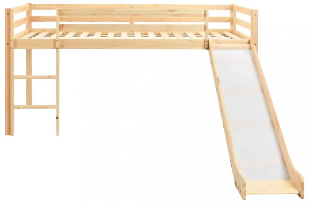 Fenyőfa gyermek galériaágy-keret csúszdával/létrával 97x208 cm