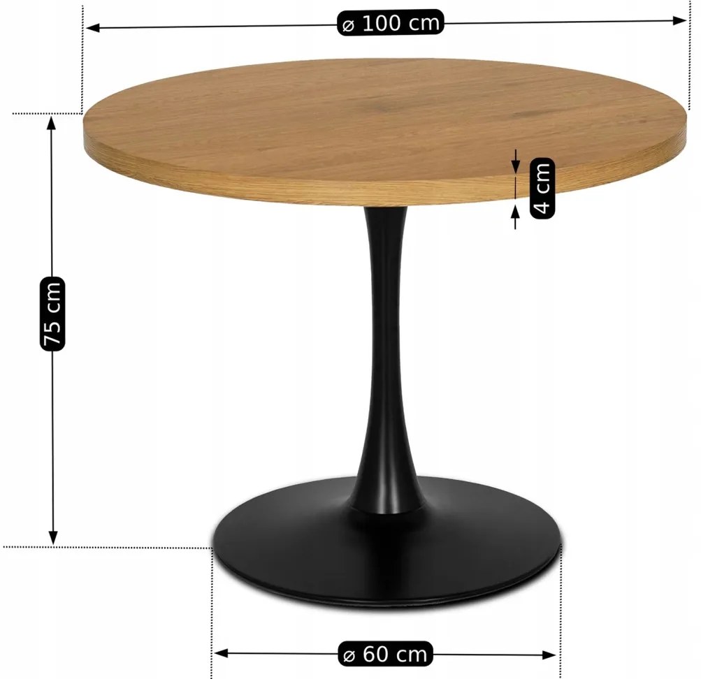 LINO Masă 100 cm stejar auriu/negru