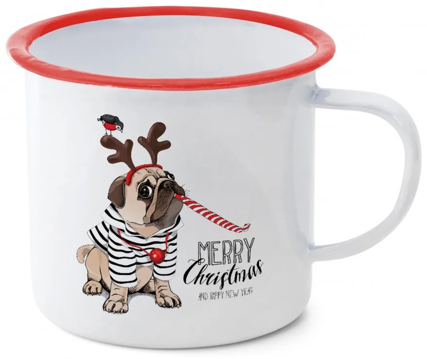 Bádog bögre kutyával Merry Christmas felirattal 11x11x10 cm