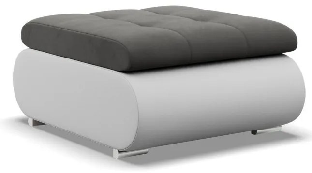 Tokio puff, bársony + műbőr, szürke - fehér