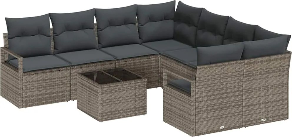 vidaXL Kanapé Szett párnával tárolóval 9 pcs Szürke polirattan