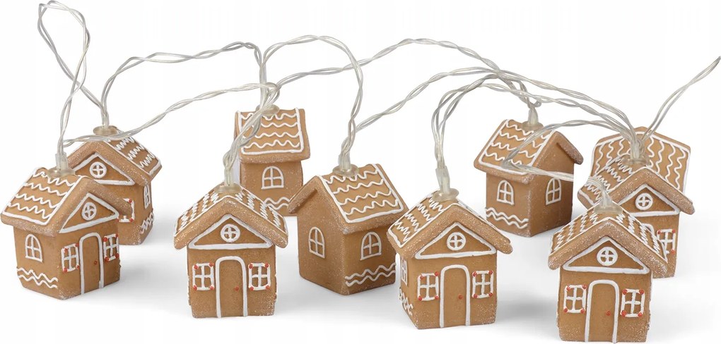 Karácsonyi Füzér Led Házak lánc lámpákkal ablak függönykarnis házikó