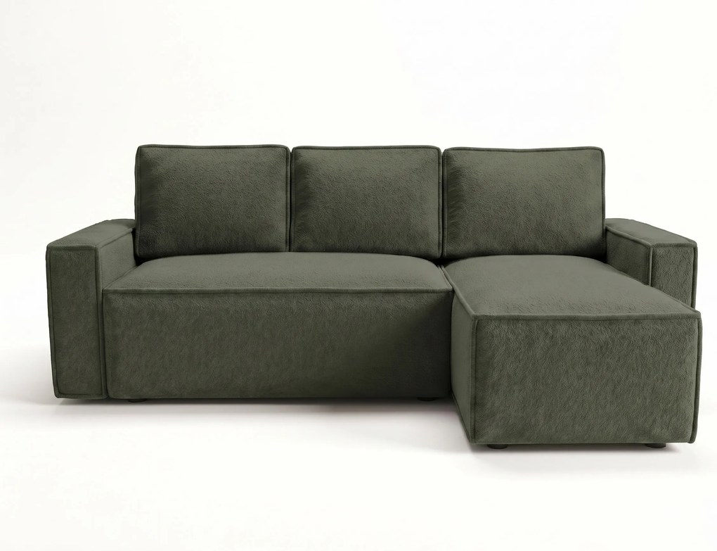AKCIÓ Kihúzható, kétoldalas L-alakú ülőgarnitúra SMART BOUCLE 232x143 cm, sötétzöld II. osztály