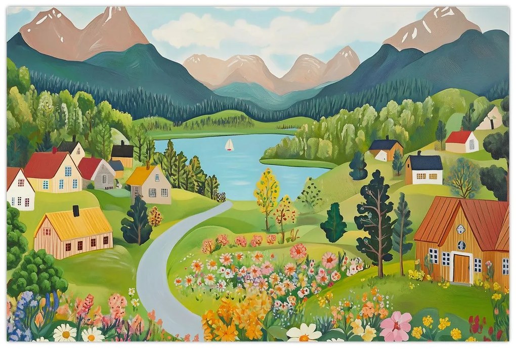 Kép - Falu a hegyekben (90x60 cm)