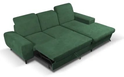 ALTA jobb oldali, L-alakú, ággyá nyitható kárpitozott sarokülőgarnitúra tárolóval, zöld