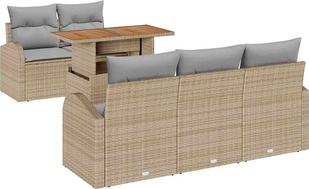 vidaXL Kerti Kanapé Szett tárolóval 6 pcs Bézs Poli rattan