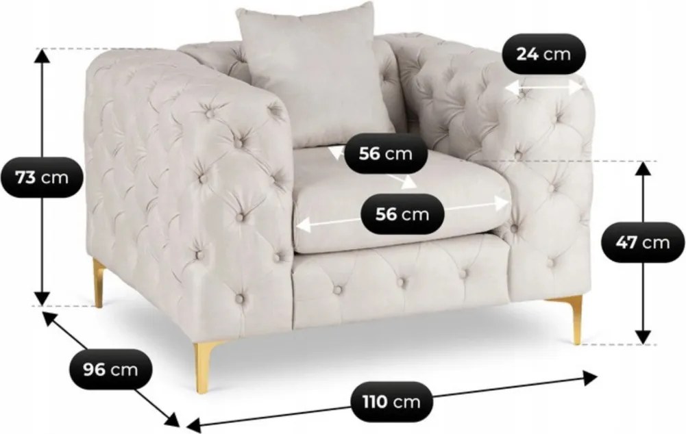 Fotel SORRENTO 1S Kremowy Welurowy