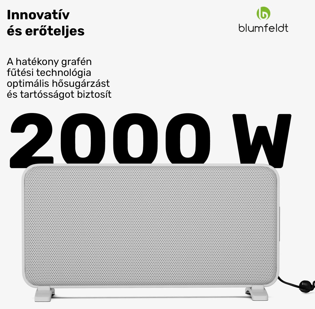 Blumfeldt SwiftWave infravörös fősugárzó, 2000 W, akár 20 m², érintésvezérlő alkalmazás, grafén
