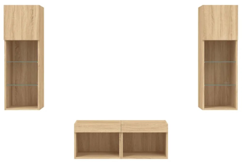4 darab sonoma tölgy színű falra szerelhető TV-szekrény LED-del