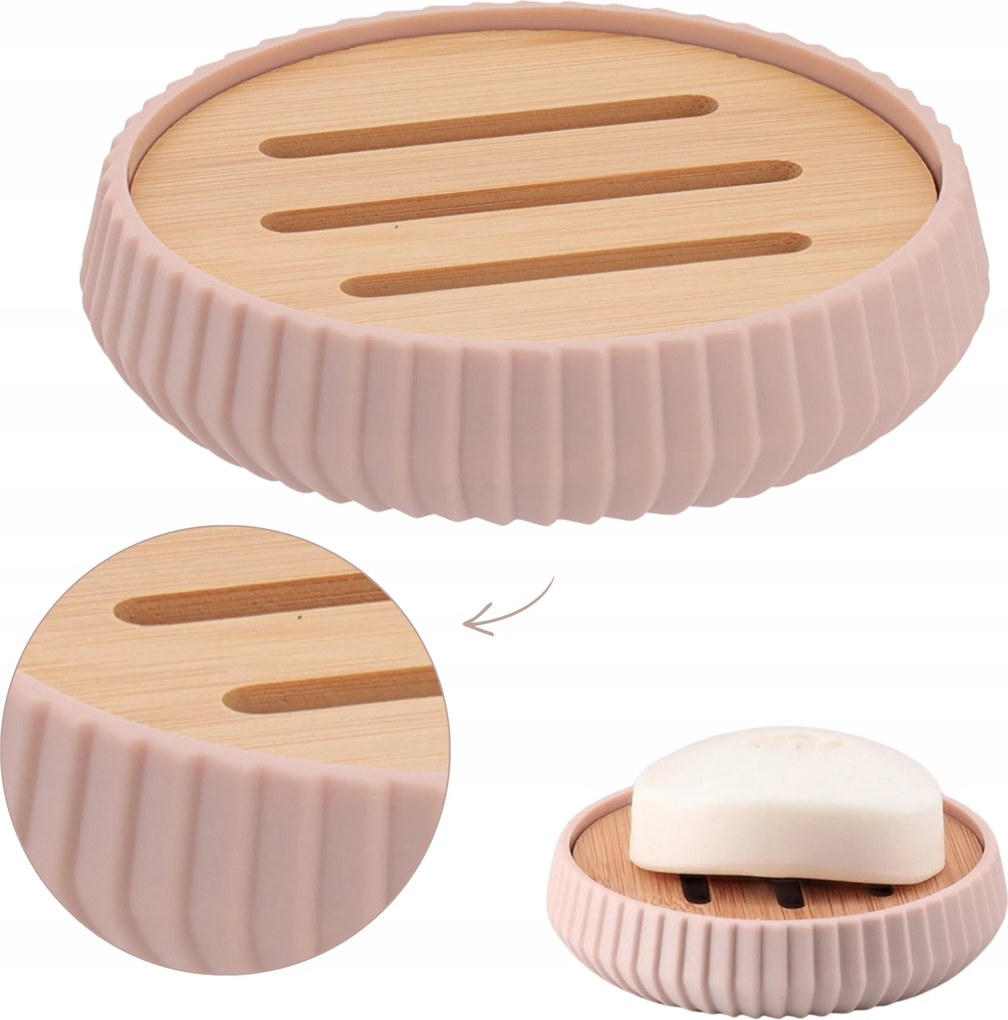 Dekoratív Fürdőszobai Szappantartó bambusz Abs csíkos állvány szabadon álló gumi