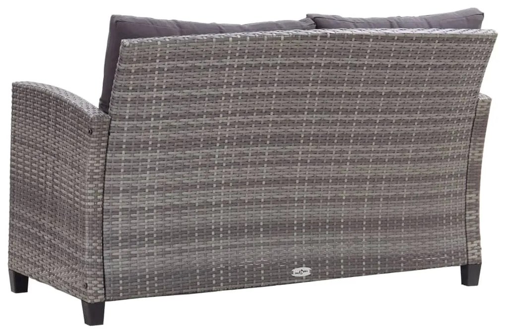 Kétszemélyes szürke polyrattan kerti kanapé párnákkal 124 cm
