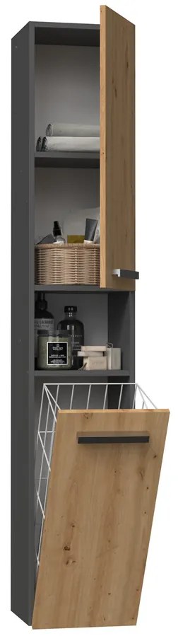 Riano MIX Nel III fürdőszoba szekrény, 31x174x30 cm, antracit-tölgy