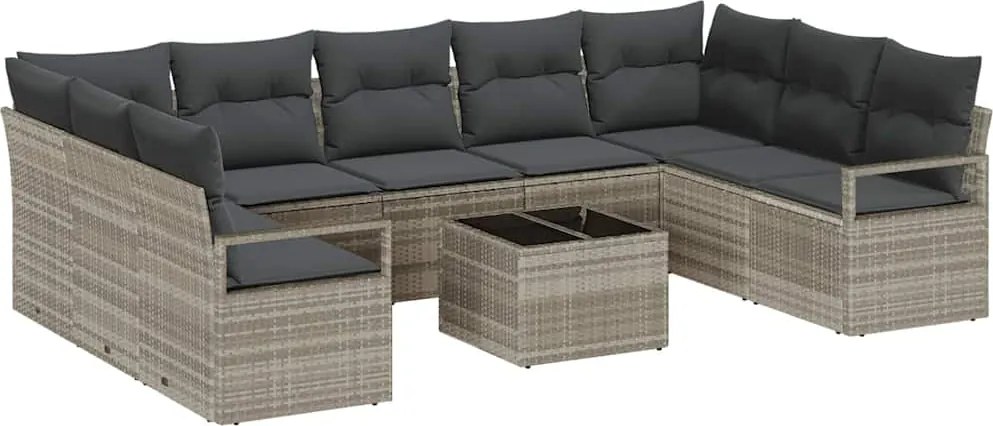 vidaXL Kanapé Szett párnával 10 pcs Világosszürke polirattan