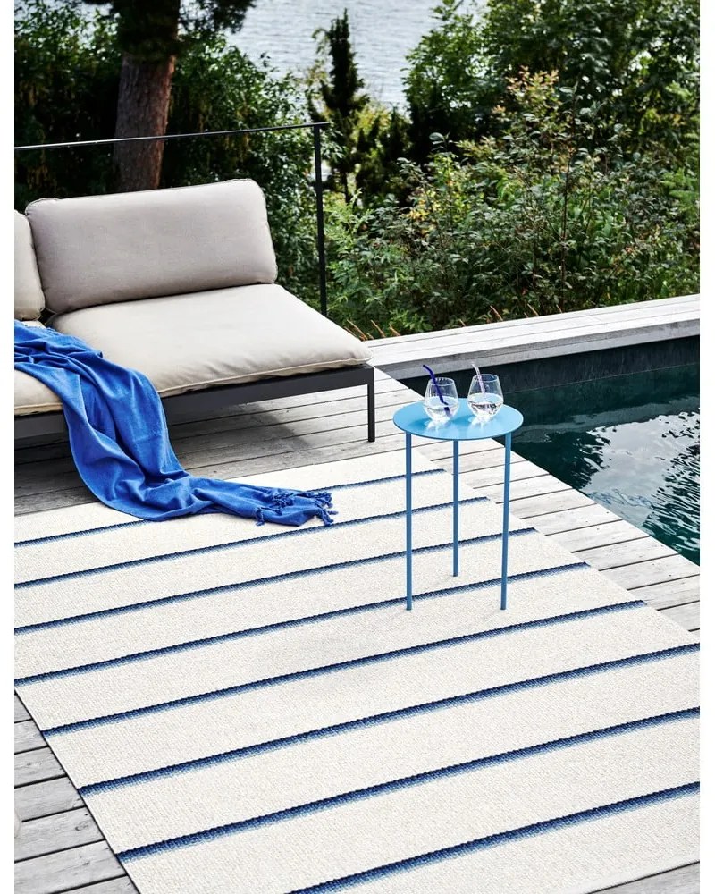 Kék-krémszínű kültéri-beltéri futószőnyeg 70x180 cm Olle Blue Vanilla – Pappelina