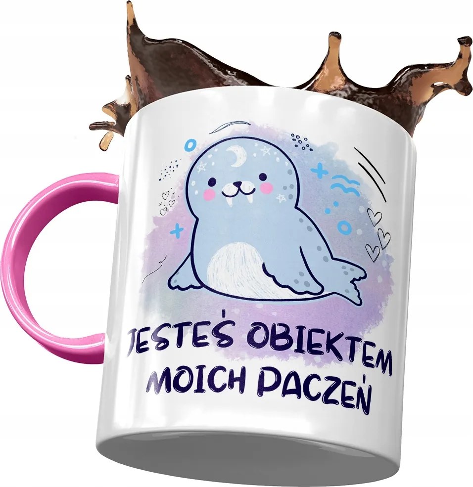 Rózsaszín bögre fóka mintával ajándék fényképpel