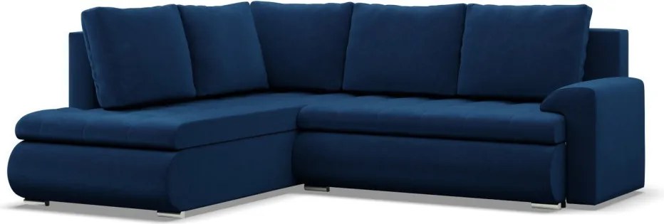 Tokio sarokkanapé, L alakú háttámlával, 2 ágyneműtartóval, bársony, baloldali, kék