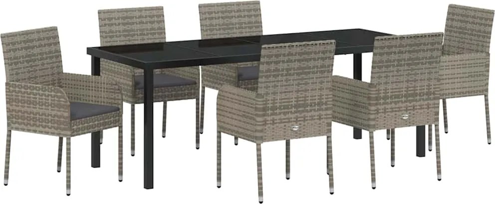 vidaXL Kert étkező szett párnával 7 pcs Szürke polirattan