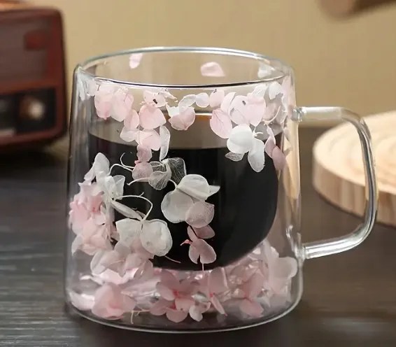 Duplafalú kávéscsésze Rózsaszín hímzés