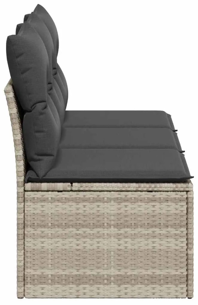 3 személyes világosszürke polyrattan kerti kanapé párnával