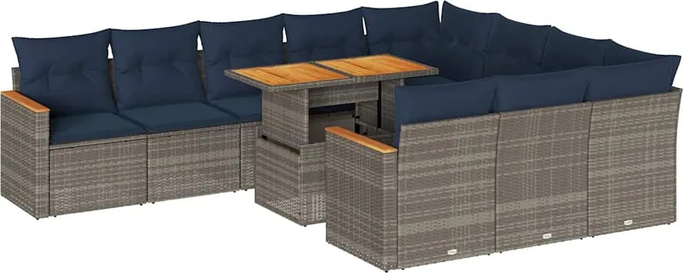 vidaXL 11 részes szürke polyrattan kerti ülőgarnitúra párnákkal