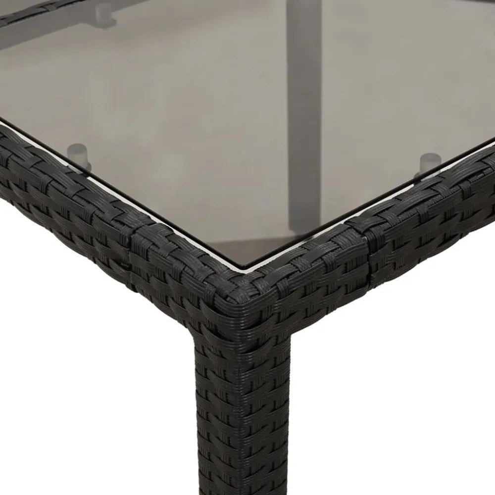 vidaXL 5 részes fekete polyrattan/üveg kerti étkezőgarnitúra párnákkal
