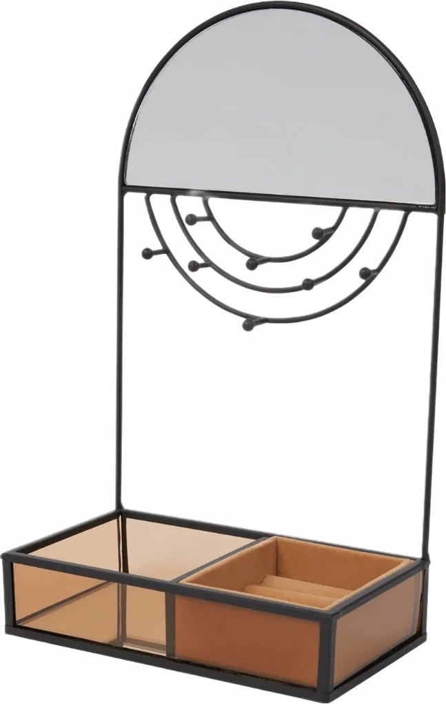 Rendszerező Állvány Fém Ékszertartó Tükörrel Fekete