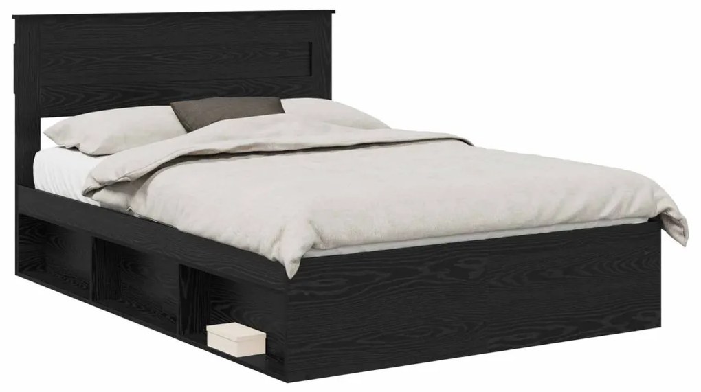 vidaXL Ágykeret matracmal fiókkal Fekete 160 x 200 cm Tömör fenyőfa